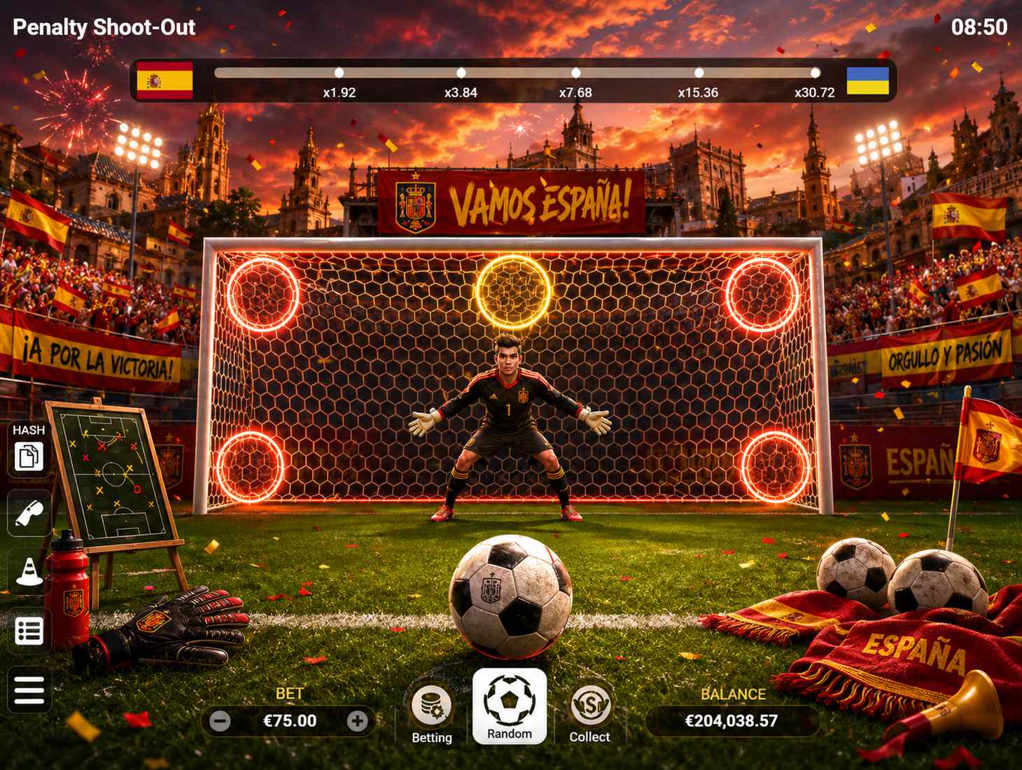 Penalty Shoot Out può essere giocato in due diverse modalità: con soldi veri e in modalità di prova